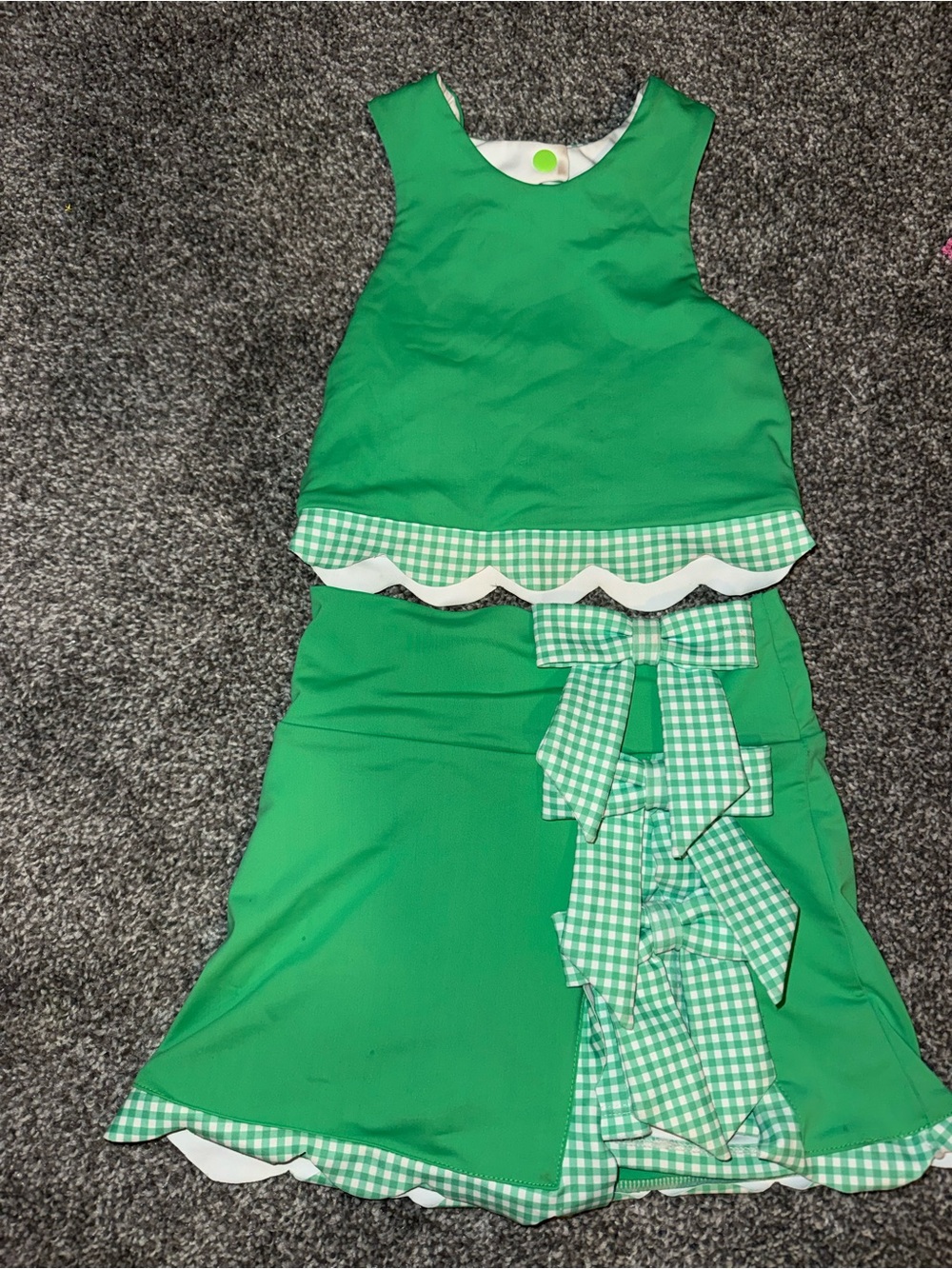 Girls Green Gingham-Trim Matching Set